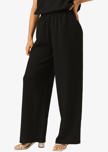 Gini London Black Textured Elastic Waist Pull On Trousers