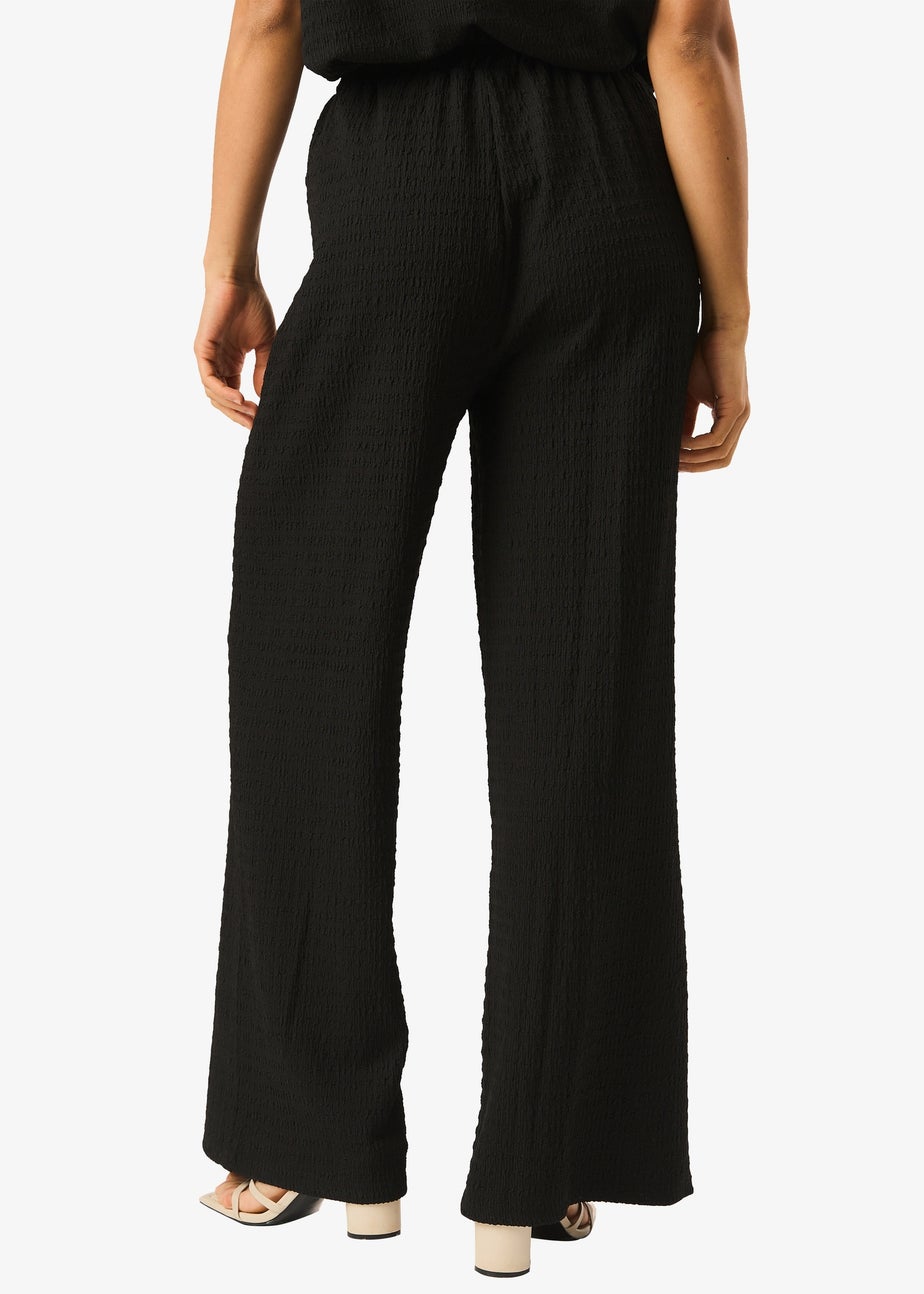 Gini London Black Textured Elastic Waist Pull On Trousers