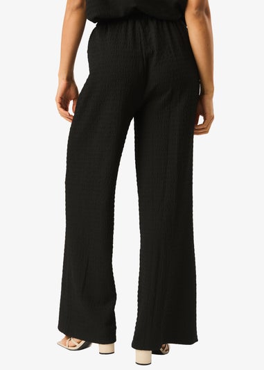 Gini London Black Textured Elastic Waist Pull On Trousers