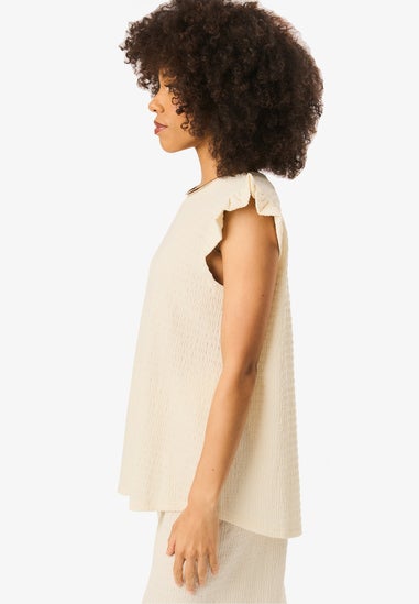 Gini London Ivory Frill Sleeves Textured Oversized Top