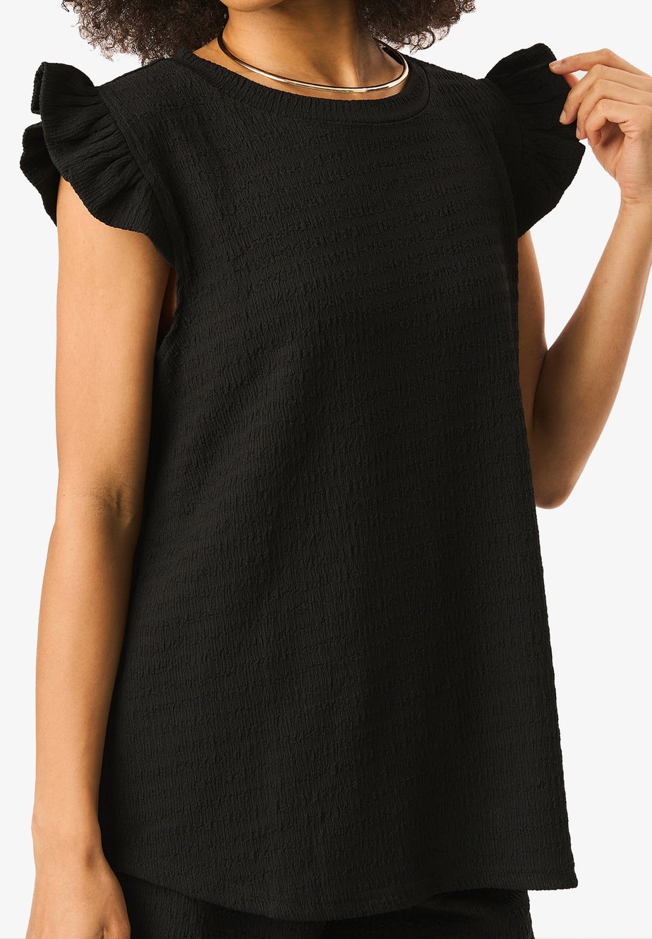 Gini London Black Frill Sleeves Textured Oversized Top