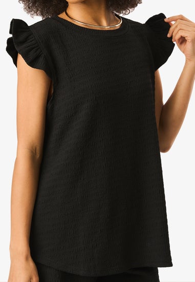 Gini London Black Frill Sleeves Textured Oversized Top