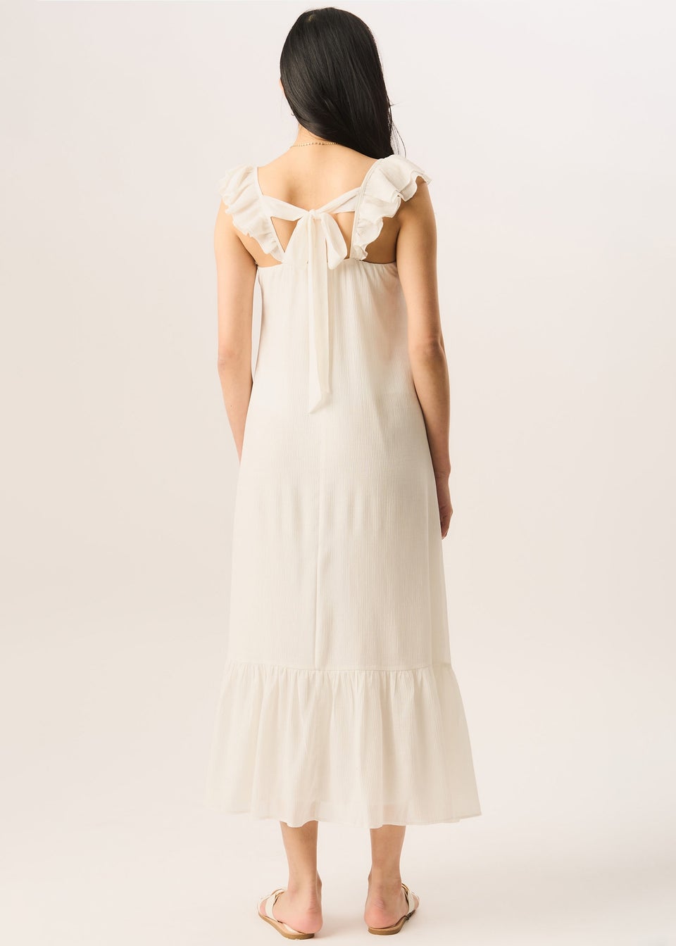 Gini London White Ruffle Short Sleeve Maxi Dress