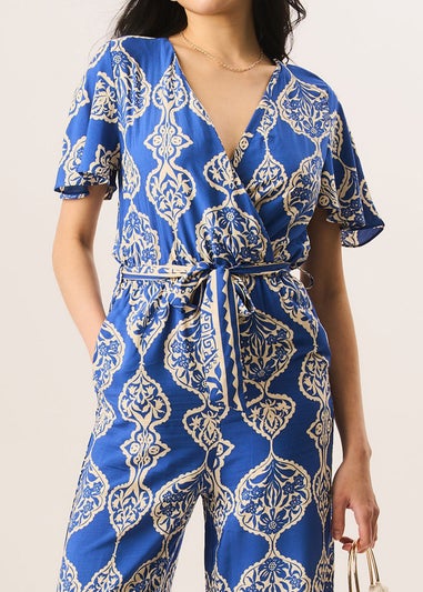 Gini London Blue Angel Sleeve Wrap Look Jumpsuit