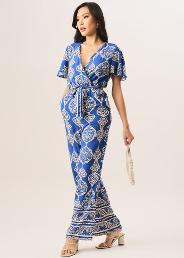 Gini London Blue Angel Sleeve Wrap Look Jumpsuit