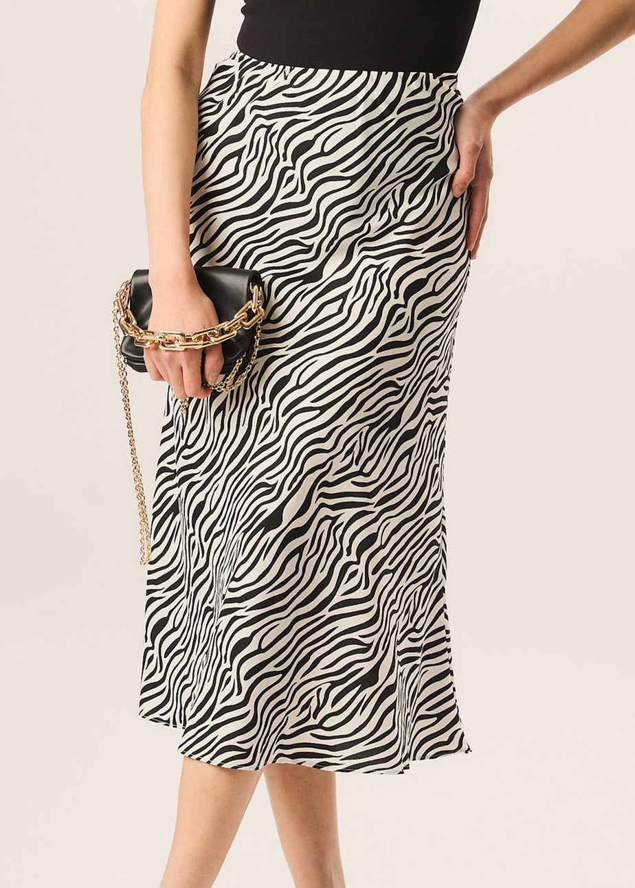 Gini London Mono Zebra Print Satin Bias Midi Skirt