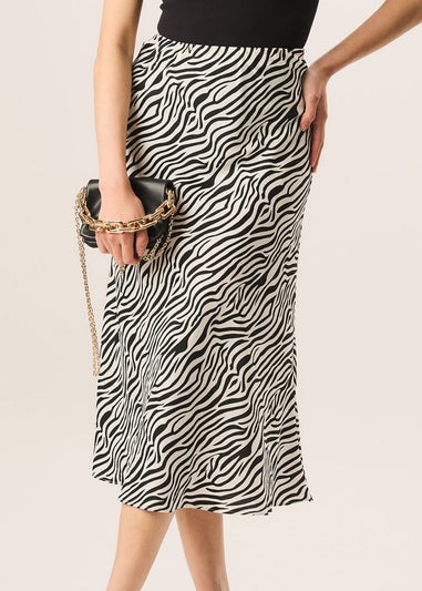 Gini London Mono Zebra Print Satin Bias Midi Skirt