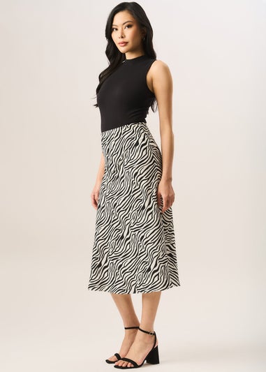 Gini London Mono Zebra Print Satin Bias Midi Skirt