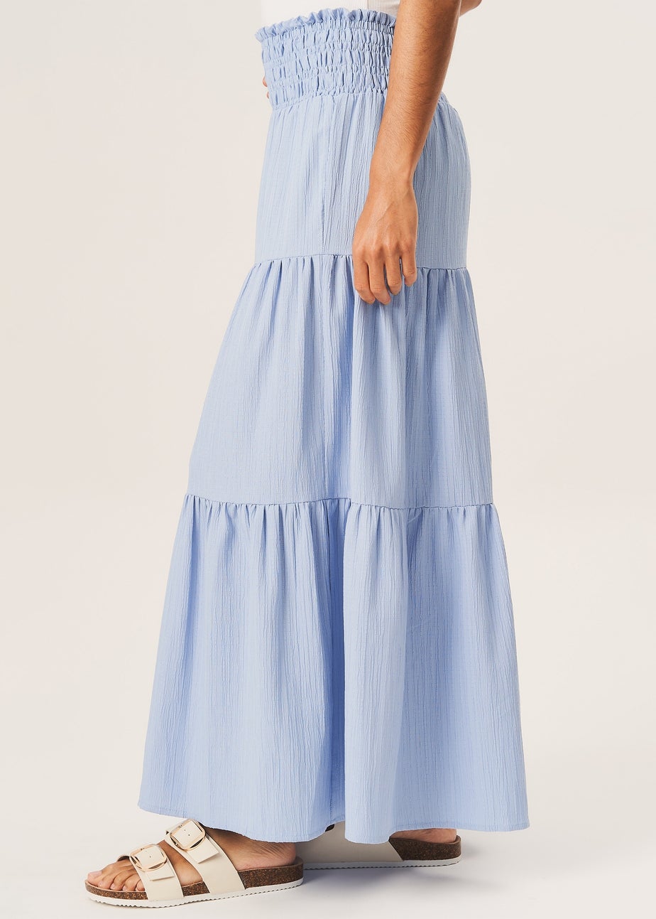 Gini London Blue Smocked Tiered Maxi Skirt