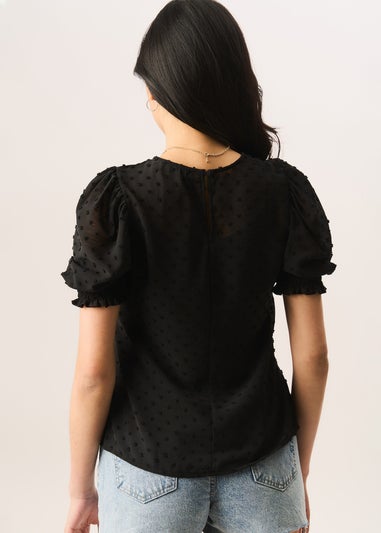 Gini London Black  Dobby Chiffon Shirred Cuff Blouse