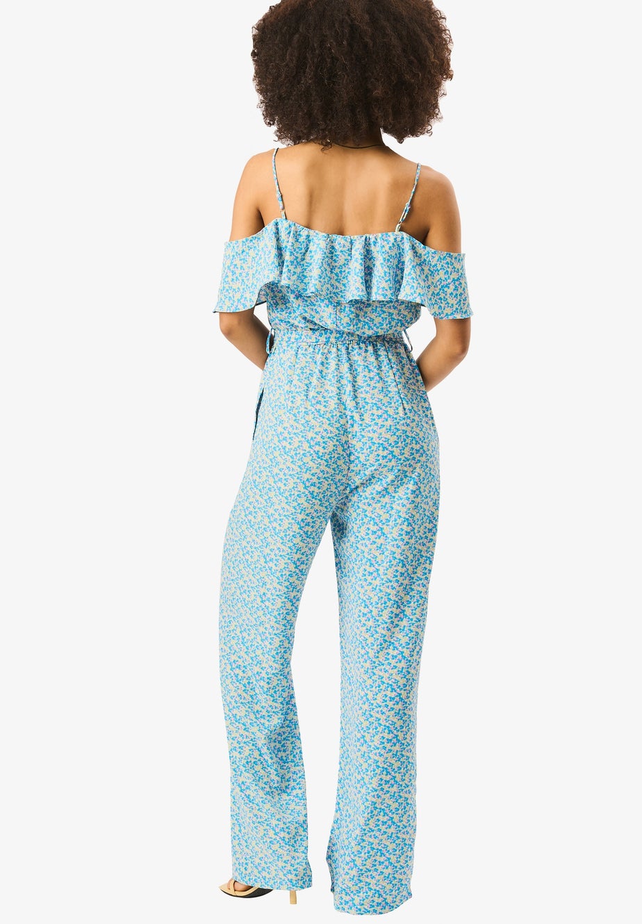 Gini London Blue Ruffle Cold Shoulder Jumpsuit