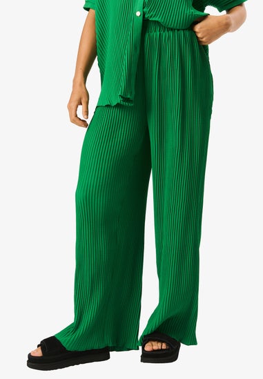 Gini London Green Plisse Loungewear Wide Leg Trousers