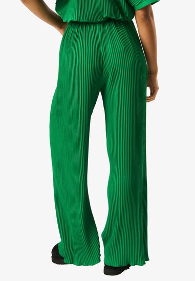 Gini London Green Plisse Loungewear Wide Leg Trousers
