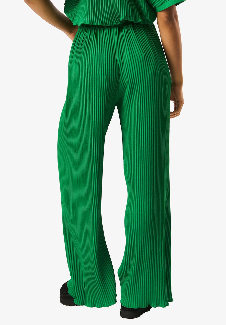 Gini London Green Plisse Loungewear Wide Leg Trousers
