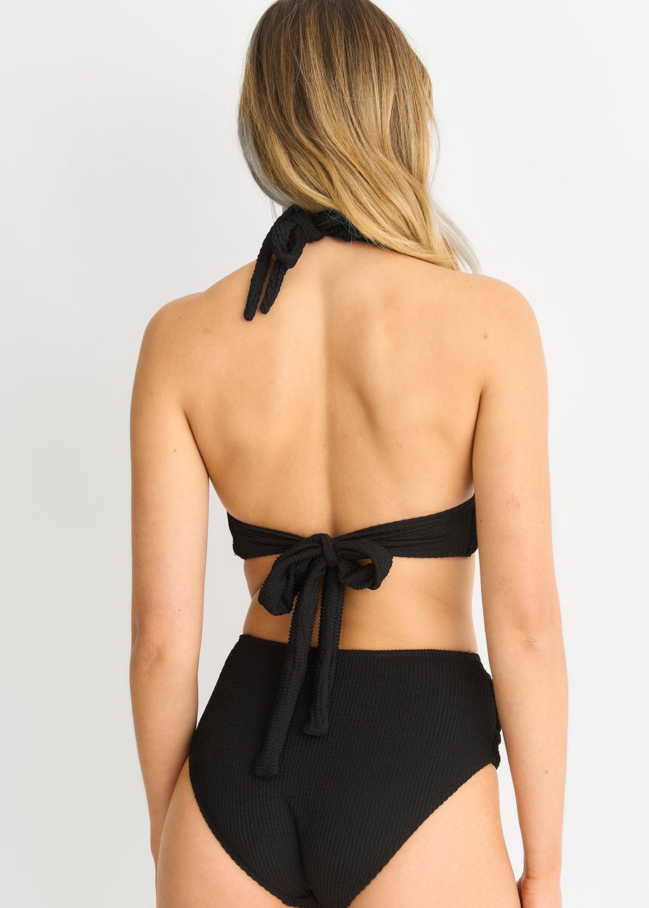 Gini London Black Textured High Waisted Bottoms With Ring Belt Detail
