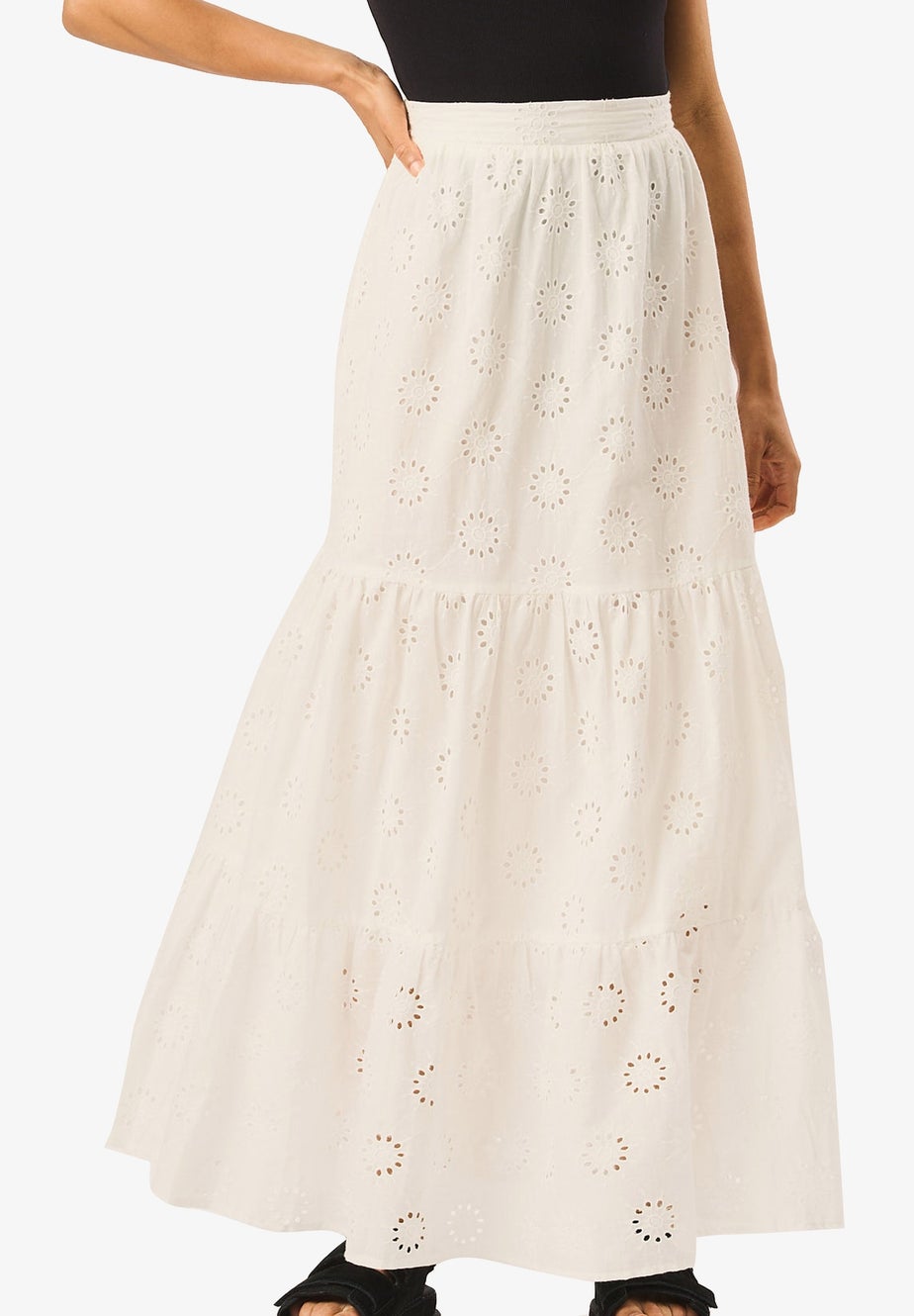 Gini London White Tiered Lace Embroidered Long Skirt