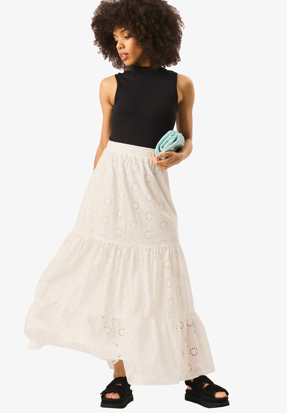 Gini London White Tiered Lace Embroidered Long Skirt