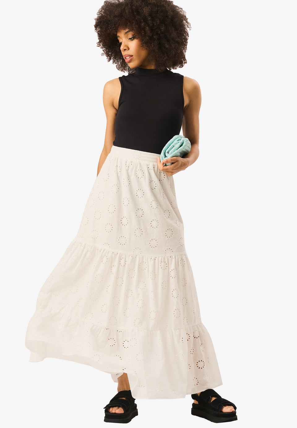 Gini London White Tiered Lace Embroidered Long Skirt