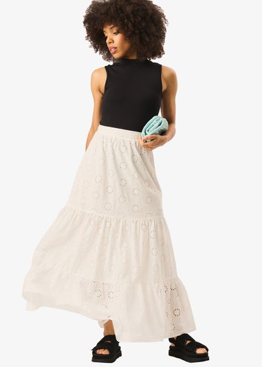 Gini London White Tiered Lace Embroidered Long Skirt