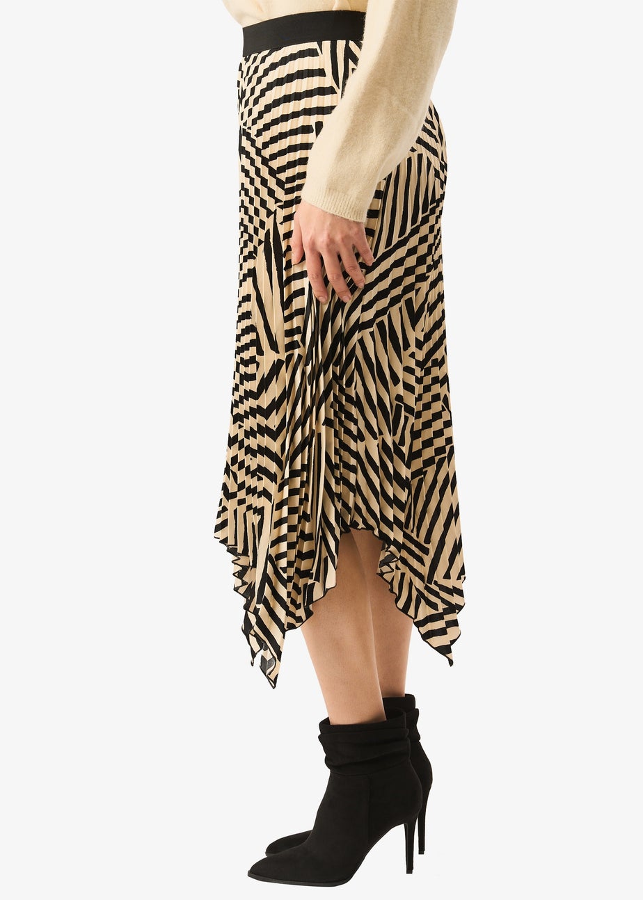 Gini London Beige Assymetric Hem Pleated Midi Skirt