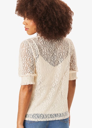 Gini London Cream High Neck Lace Loose Fit Blouse