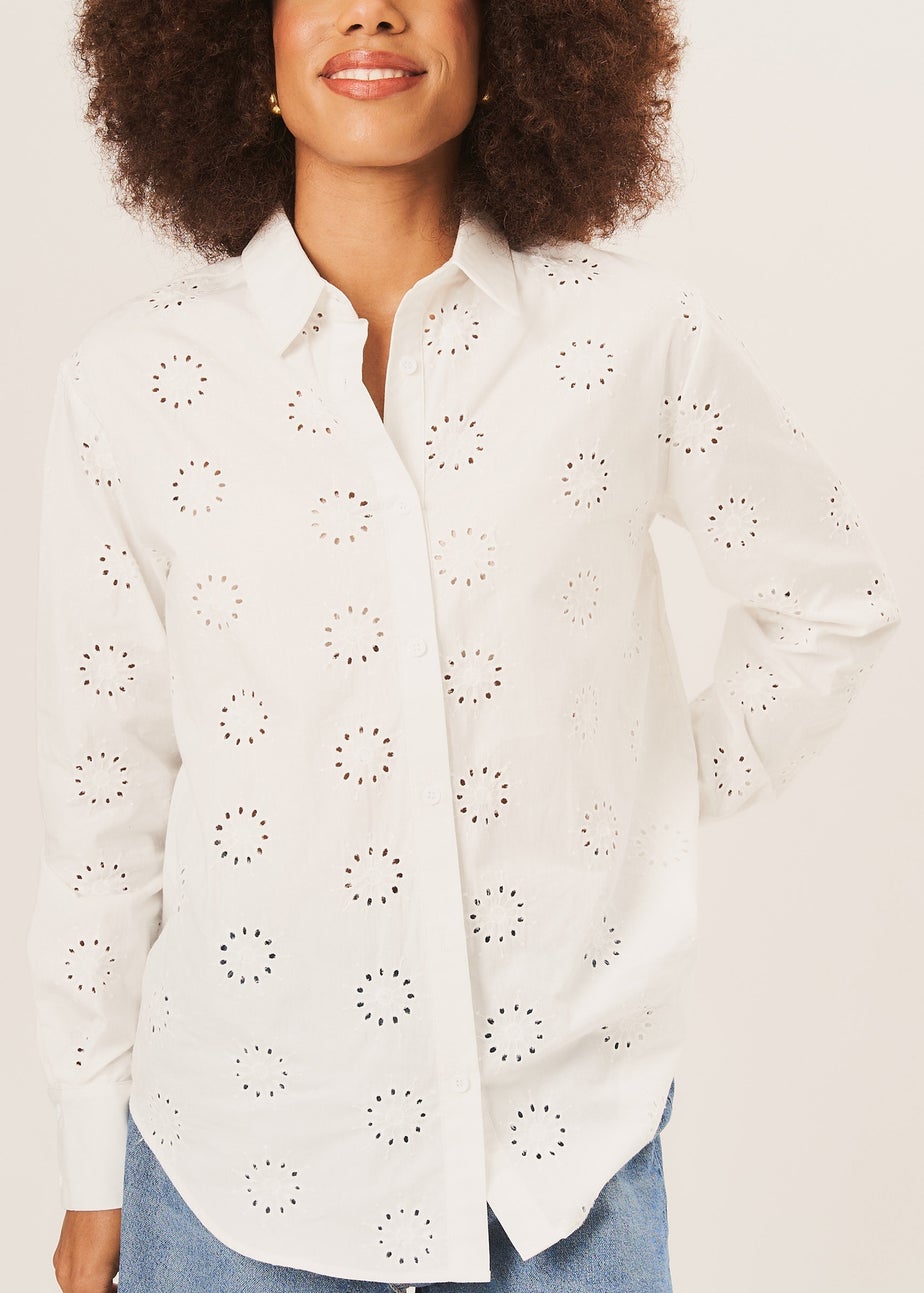 Gini London White  Cotton Embroidered Shirt