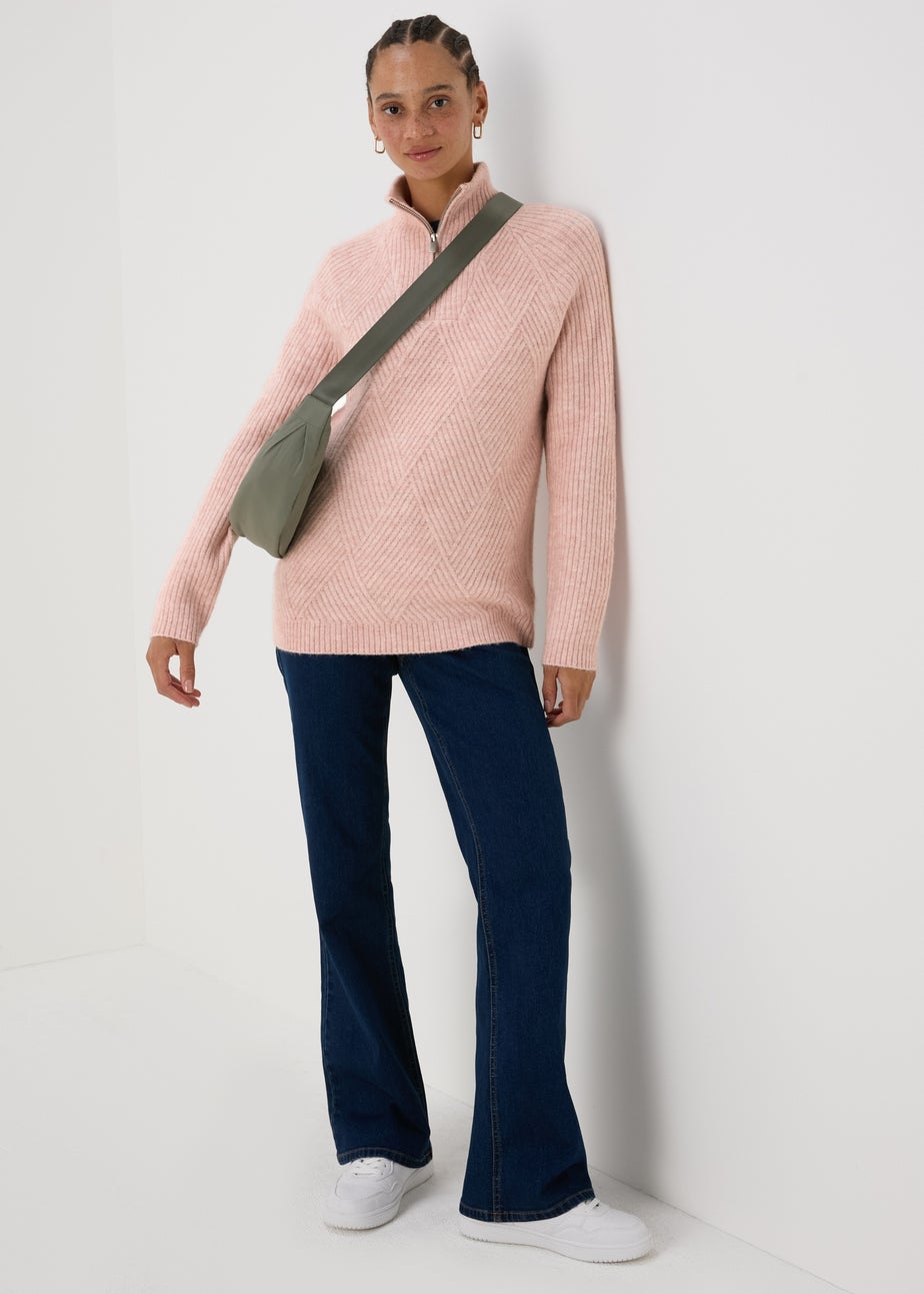 Pink Knitted Half Zip Jumper