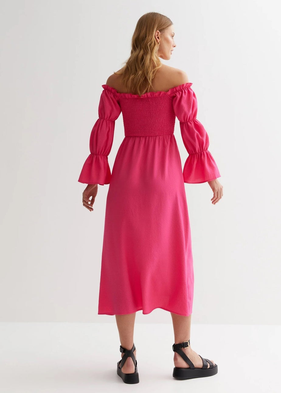 Gini London Pink Textured Shirred Top Smock Midi Dress