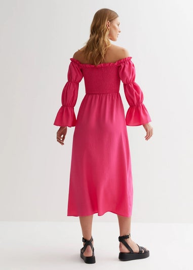 Gini London Pink Textured Shirred Top Smock Midi Dress