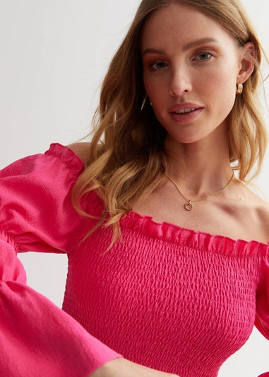 Gini London Pink Textured Shirred Top Smock Midi Dress