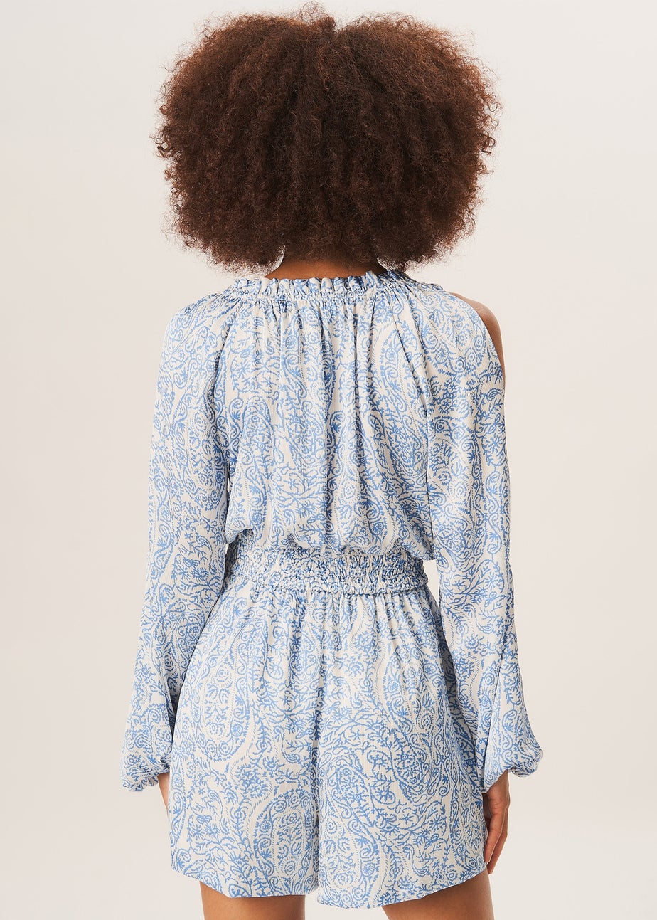 Gini London Ivory Paisley Shirred Waist Playsuit