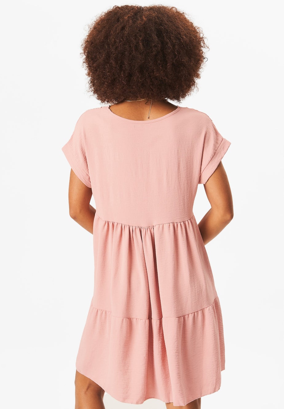 Gini London Beige V-Neck Tiered Mini Smock Dress