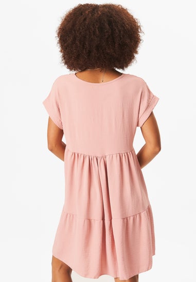 Gini London Beige V-Neck Tiered Mini Smock Dress