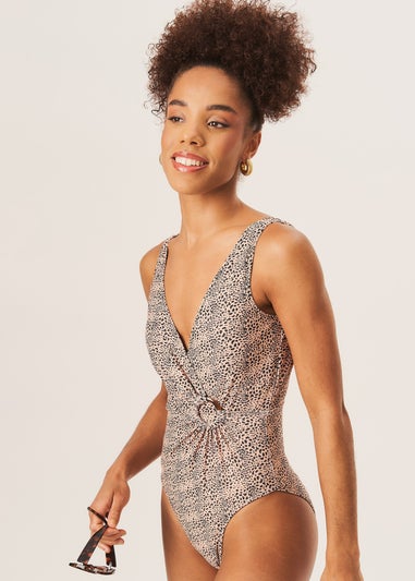 Gini London Brown D Ring Detail Wrap Front Swimsuit