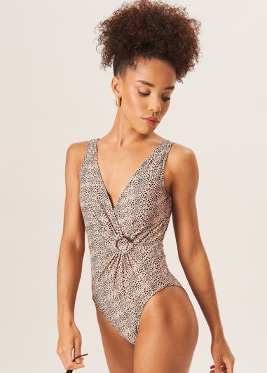 Gini London Brown D Ring Detail Wrap Front Swimsuit