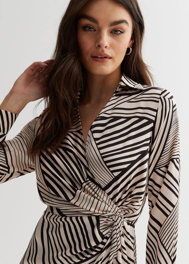 Gini London Tan Geo Print Collar Midi Wrap Dress