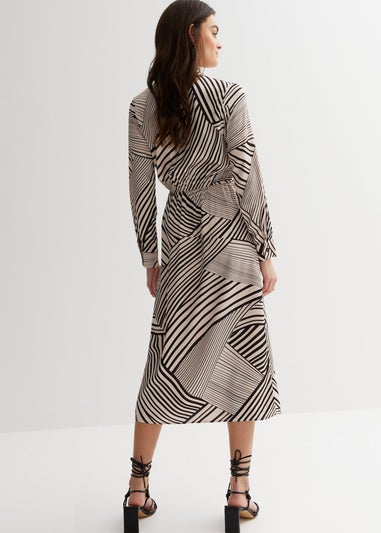 Gini London Tan Geo Print Collar Midi Wrap Dress