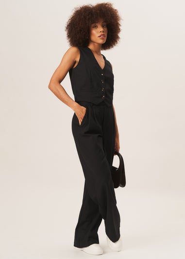 Gini London Black Tailored Cotton Wide Leg Trousers
