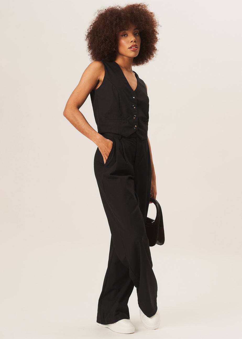 Gini London Black Tailored Cotton Wide Leg Trousers