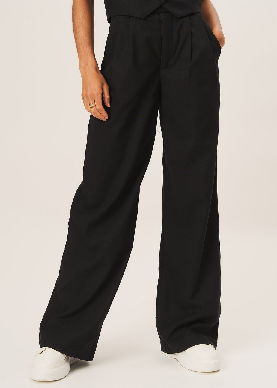 Gini London Black Tailored Cotton Wide Leg Trousers