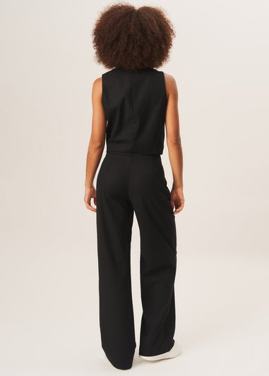 Gini London Black Tailored Cotton Wide Leg Trousers