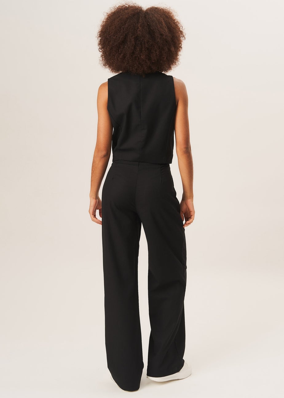 Gini London Black Tailored Cotton Wide Leg Trousers