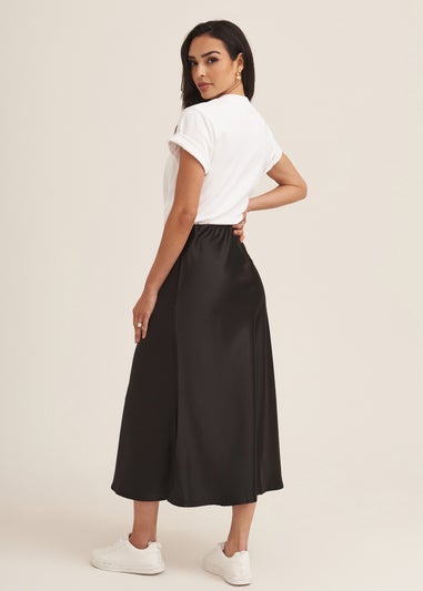 Gini London Black Satin Bias Cut Midi Skirt