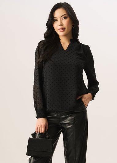 Gini London Black Dobby Chiffon Long Sleeve Blouse