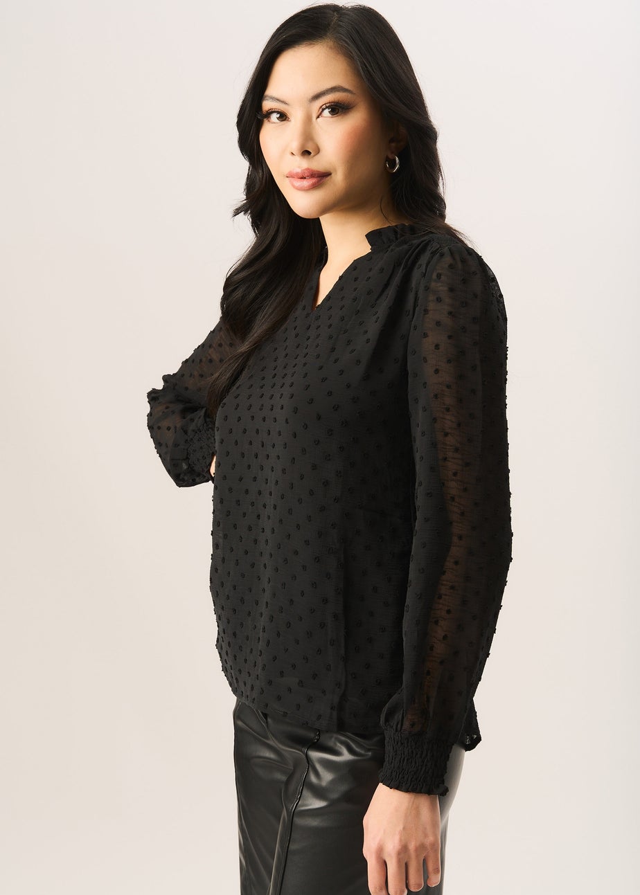 Gini London Black Dobby Chiffon Long Sleeve Blouse