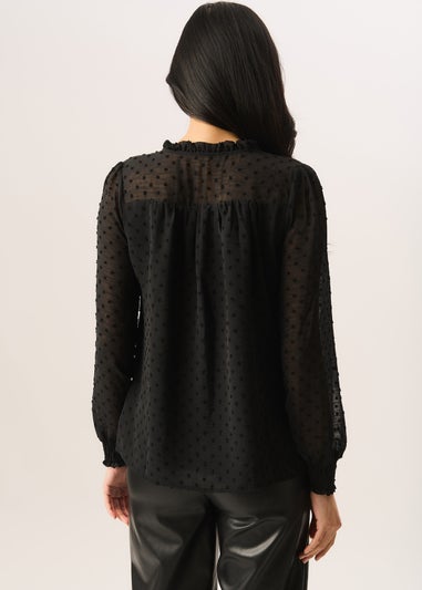 Gini London Black Dobby Chiffon Long Sleeve Blouse