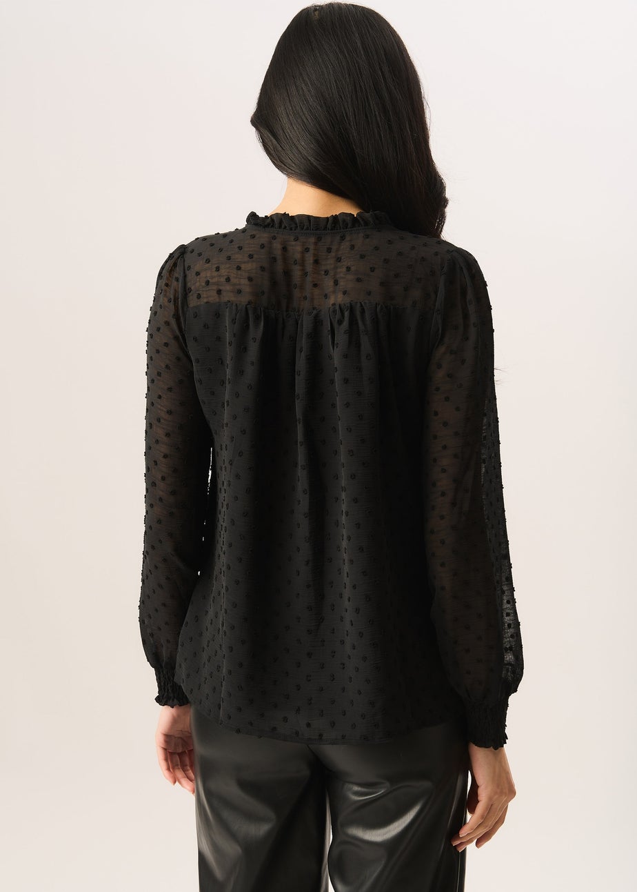 Gini London Black Dobby Chiffon Long Sleeve Blouse