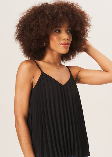 Gini London Black Strappy Pleated Cami Top