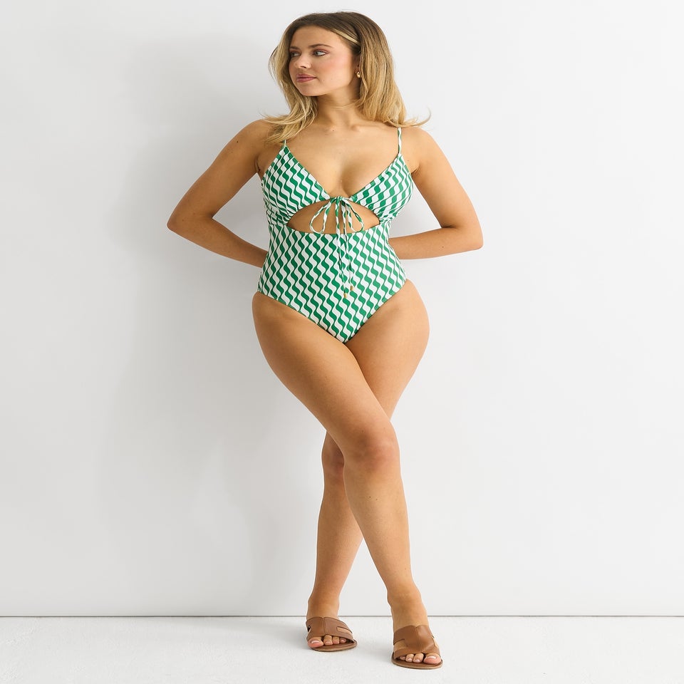Gini London Green Wave Pint Tie Front Swimsuit