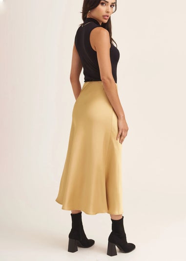 Gini London Sandy Gold Satin Bias Cut Midi Skirt